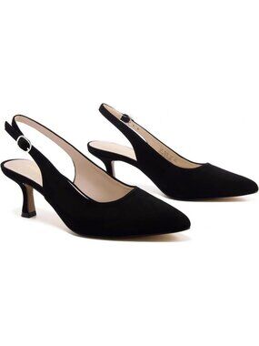 Women's Slingback Kitten Heels Pointed Toe Low Heel Black Nu Pumps Dress Shoes